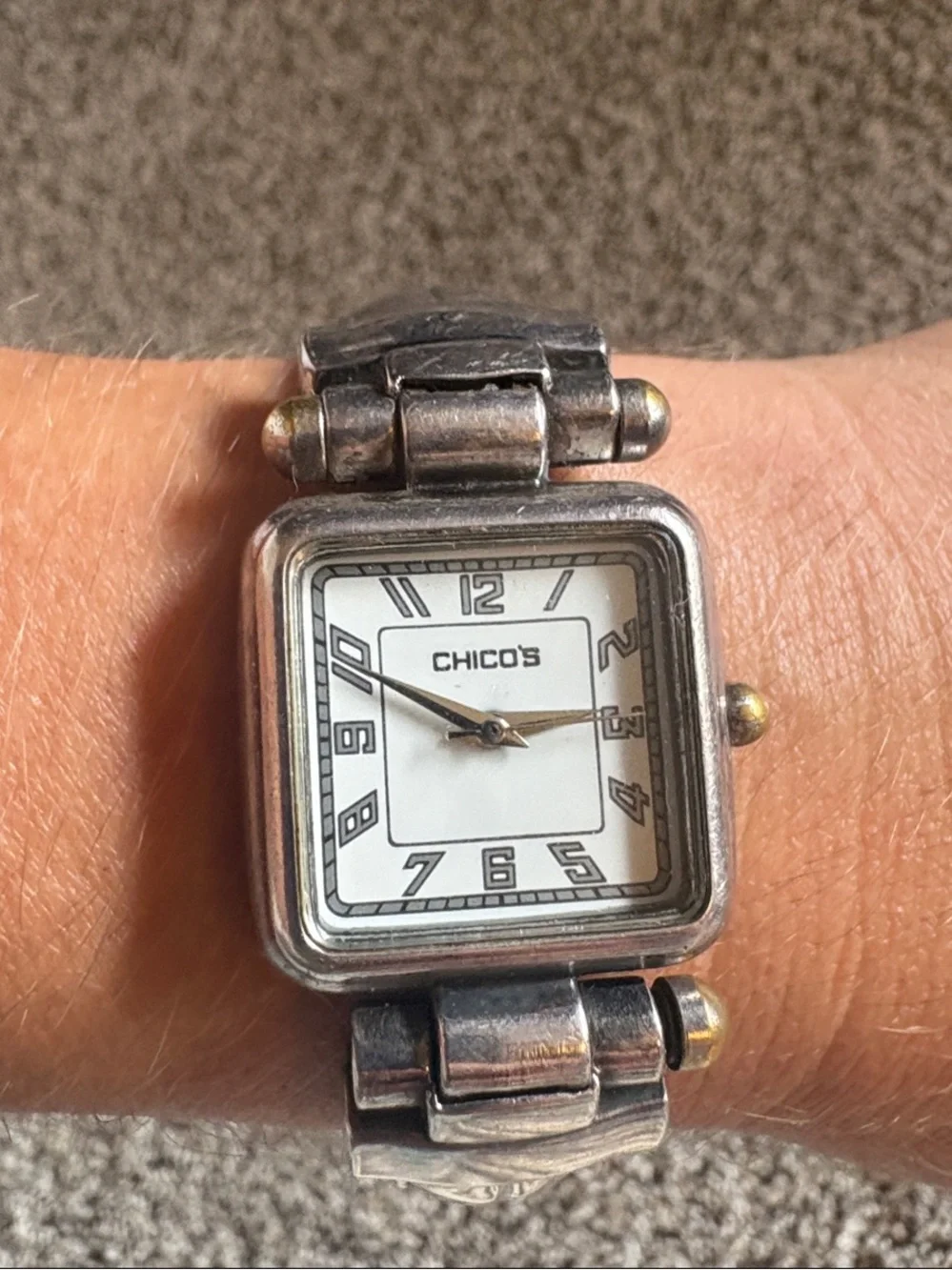 Chico’s Silver-Tone Square Dial Bracelet Watch with Gold Accents - Women’s